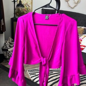 SHEIN Fuchsia Tie-Front Crop Top